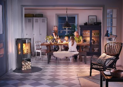 Contura 556 schwarz - Glastür, Einlegeboden aus Gusseisen