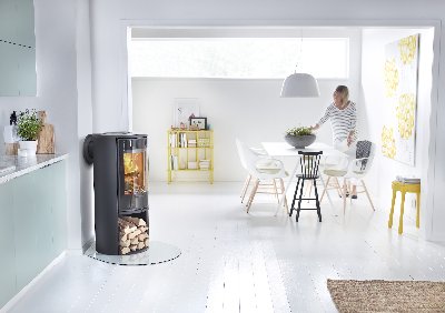 Contura 510 schwarz - Glastür, Ablage aus Gusseisen