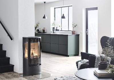 Contura 856 schwarz - Glastür, Fachboden aus lackiertem Aluminium