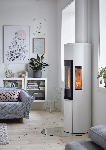 Contura 596 blanc - Porte en verre, plateau en fonte