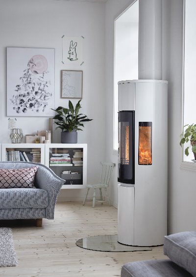 Contura 596 weiß - Glastür, Einlegeboden aus Gusseisen