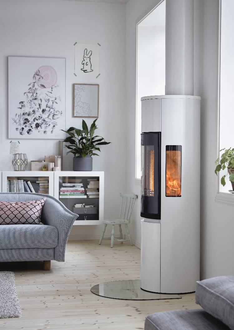 Contura 596 blanc - Porte en verre, plateau en fonte