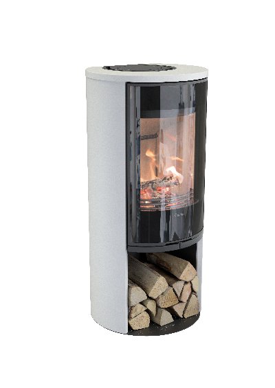 Contura 510 weiß - Glastür, Einlegeboden aus Gusseisen