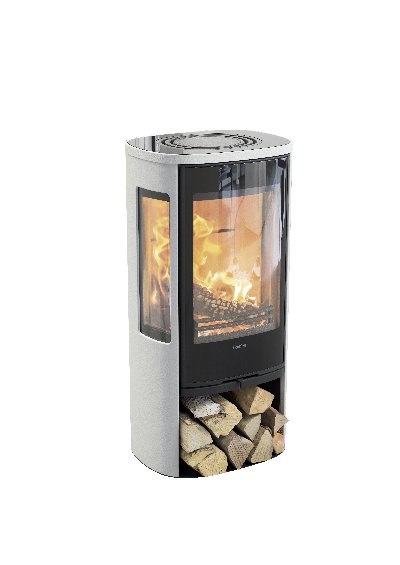 Contura 856 weiß - Glastür, Aluminium-Einlegeboden und schwarzes Glas
