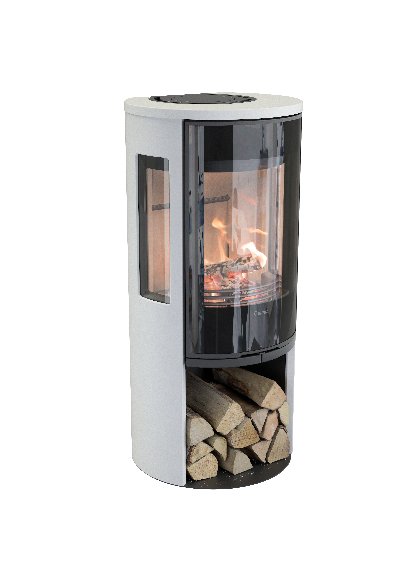 Contura 556 weiß - Glastür, Einlegeboden aus Gusseisen