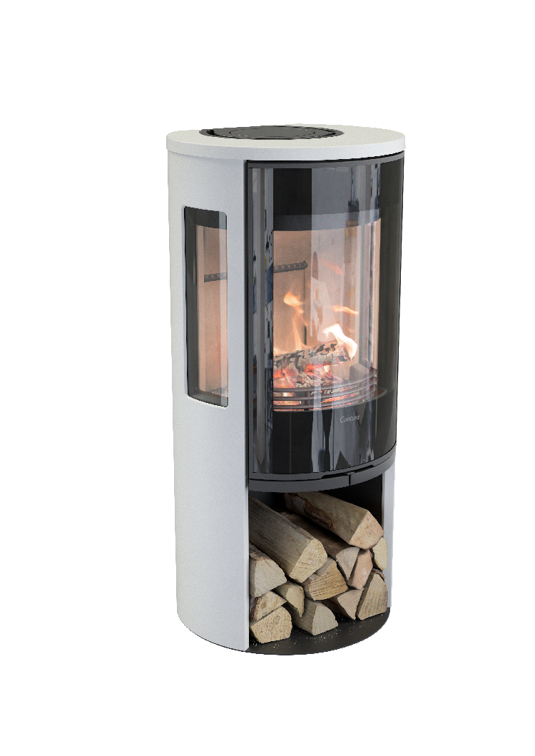 Contura 556 blanc - Porte vitrée, plateau en fonte