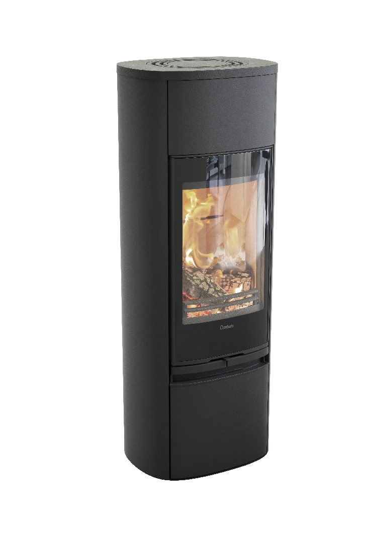 Contura 890 noir - Porte en verre, plateau supérieur en aluminium laqué
