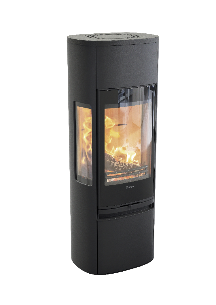 Contura 896 noir - Porte en verre, plateau supérieur en aluminium laqué